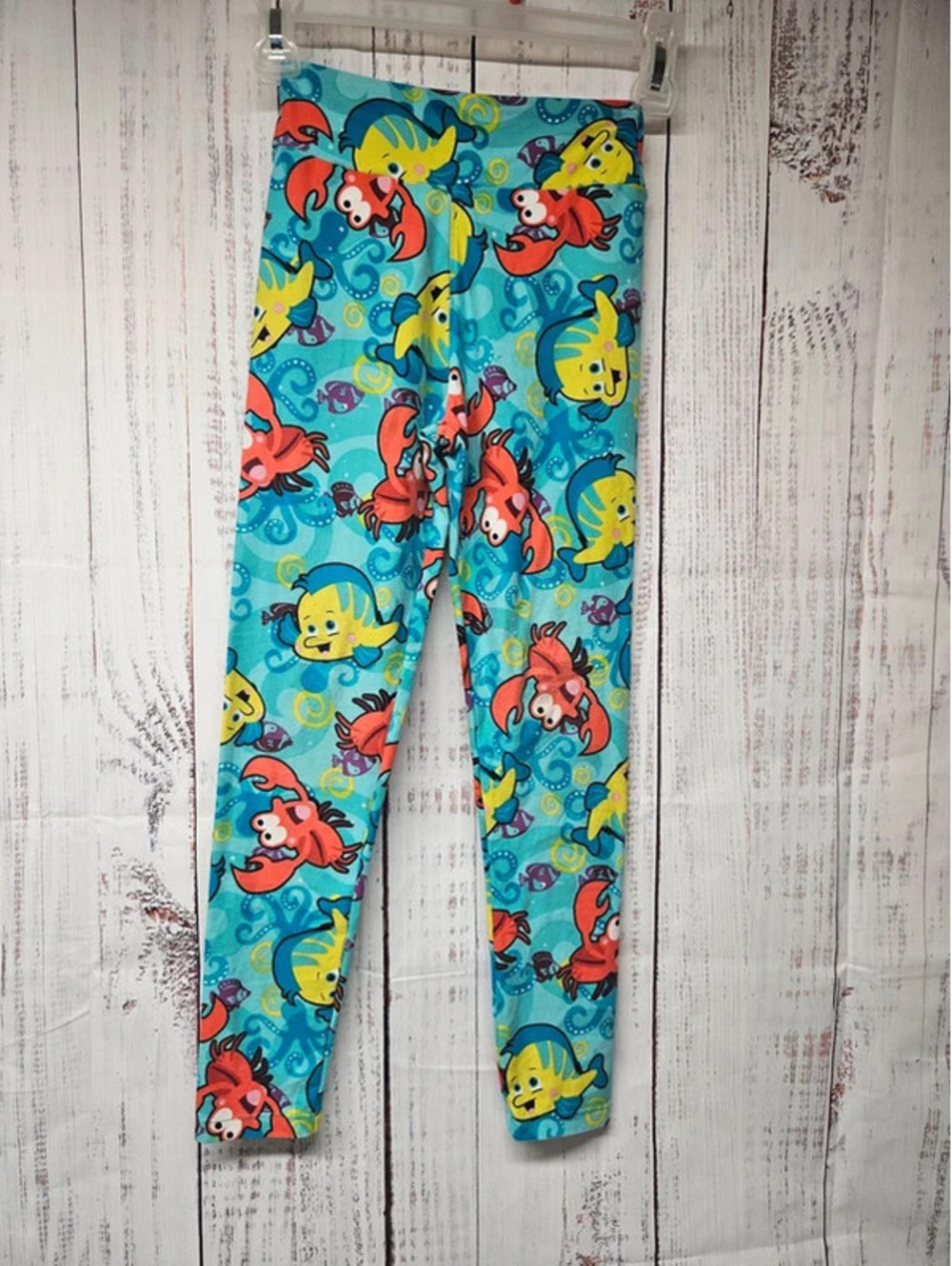 LuLaRoe Disney Little Mermaid Tween Leggings Flounder Sebastian Blue Ariel